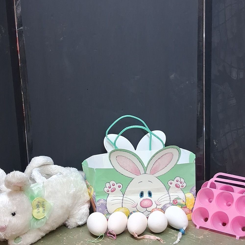 HALLMARK EASTER BASKET‎ TALKING BUNNY, CERAMIC EGGS, DECORATING KIT